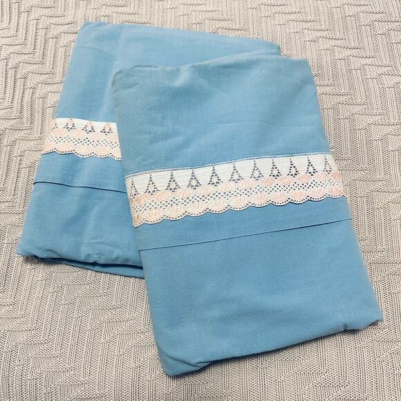 Vintage MCM 60s blue twin duvet bed covering pair